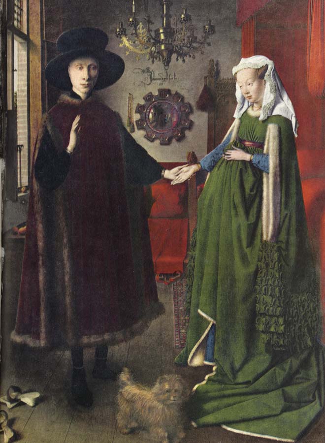 The Italian kopmannen Arnolfini and his youngest wife some nygifta in home in Brugge